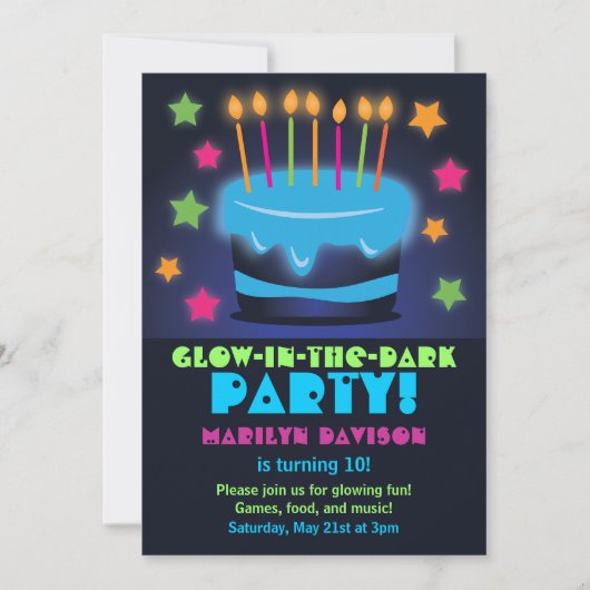 Birthday Cake Glow in the Dark Party Invitations Kaart (Voorkant)