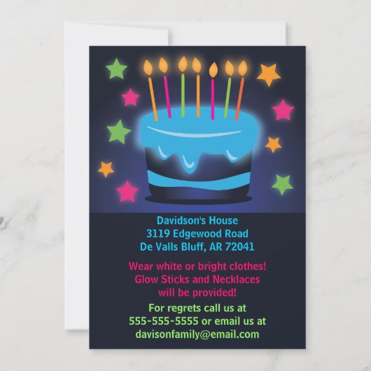 Birthday Cake Glow in the Dark Party Invitations Kaart (Achterkant)