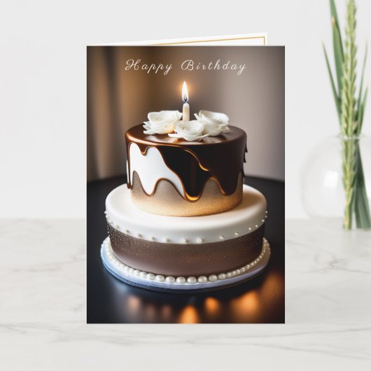 Birthday Cake Gold Brown White Pearls Kaart (Voorkant)