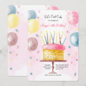 Birthday Cake in Waterverf Uitnodiging (Voorkant / Achterkant)