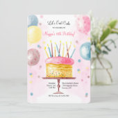 Birthday Cake in Waterverf Uitnodiging (Staand voorkant)