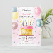 Birthday Cake in Waterverf Uitnodiging (Staand voorkant)