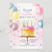 Birthday Cake in Waterverf Uitnodiging (Voorkant / Achterkant)