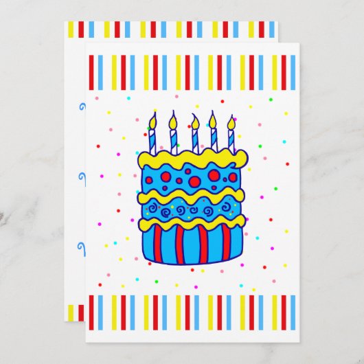 Birthday Cake Invitation Kaart (Voorkant / Achterkant)