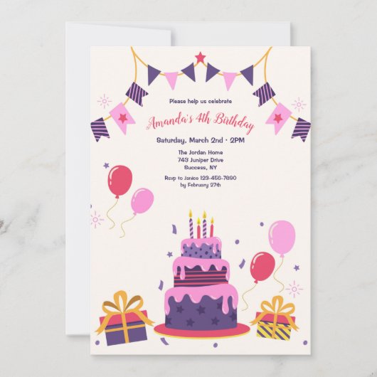 Birthday Cake Invitation Kaart (Voorkant)