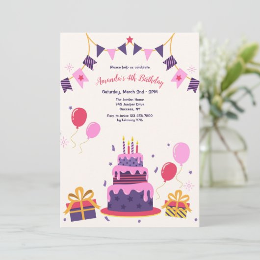 Birthday Cake Invitation Kaart (Staand voorkant)