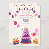 Birthday Cake Invitation Kaart (Voorkant / Achterkant)