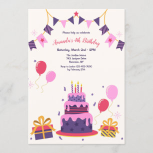 Birthday Cake Invitation Kaart