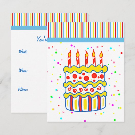 Birthday Cake Invitations Kaart (Voorkant / Achterkant)