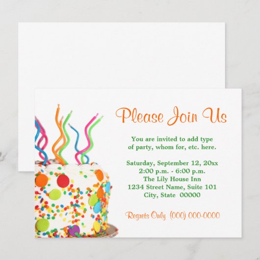 Birthday Cake Invitations Kaart (Voorkant / Achterkant)