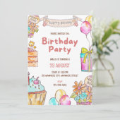 Birthday Cake Kids Party Invitation  Kaart (Staand voorkant)