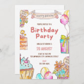 Birthday Cake Kids Party Invitation  Kaart (Voorkant / Achterkant)