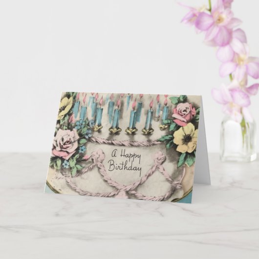  Birthday Cake met bloemen en kaarsen Kaart (Orchidee)