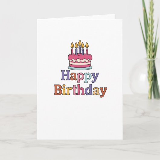 Birthday Cake Motif Card Folded Blank Inside Kaart (Voorkant)