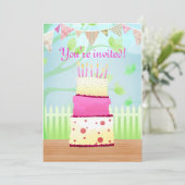 Birthday cake nodigt uit kaart (Staand voorkant)