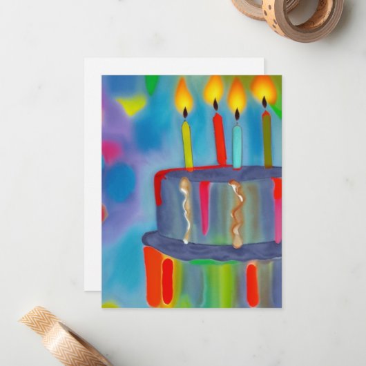 Birthday Cake Notitiekaartje (Voorkant / Achterkant in situ)