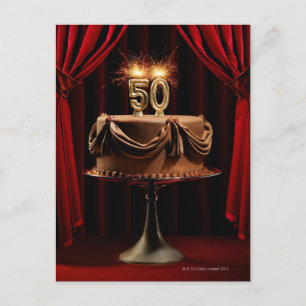 BIrthday Cake on Stage met nummer 50 kaarsen Briefkaart