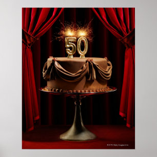 BIrthday Cake on Stage met nummer 50 kaarsen Poster