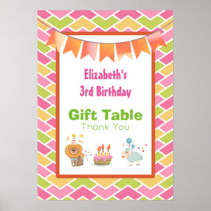 Birthday Cake Party Leon and Sheep Gift Table Poster