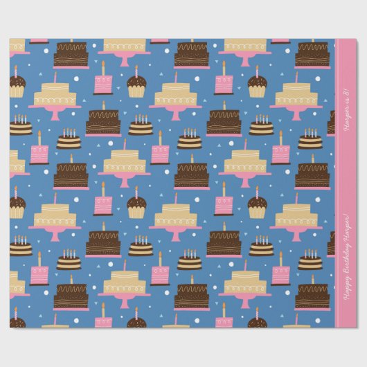 Birthday Cake Pattern Custom Name and Greeting Cadeaupapier (Vlak)