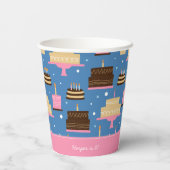 Birthday Cake Pattern Custom Name + Greeting Papieren Bekers (Achterkant)