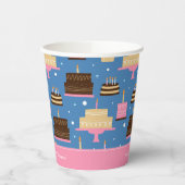 Birthday Cake Pattern Custom Name + Greeting Papieren Bekers (Links)