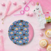Birthday Cake Pattern Custom Name + Greeting Papieren Bordje (Feest)