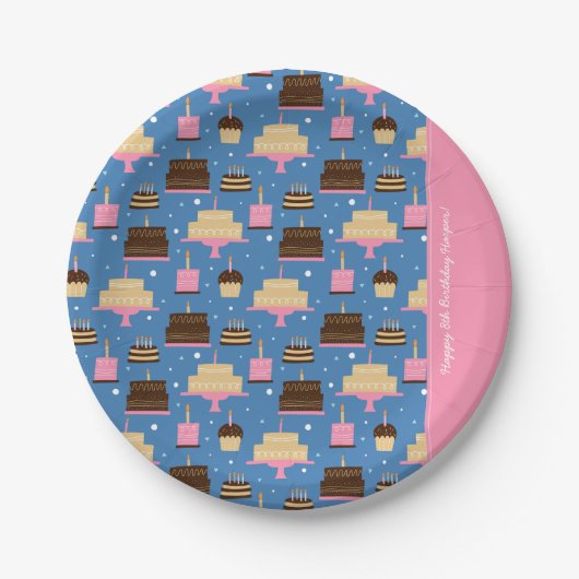 Birthday Cake Pattern Custom Name + Greeting Papieren Bordje (Voorkant)