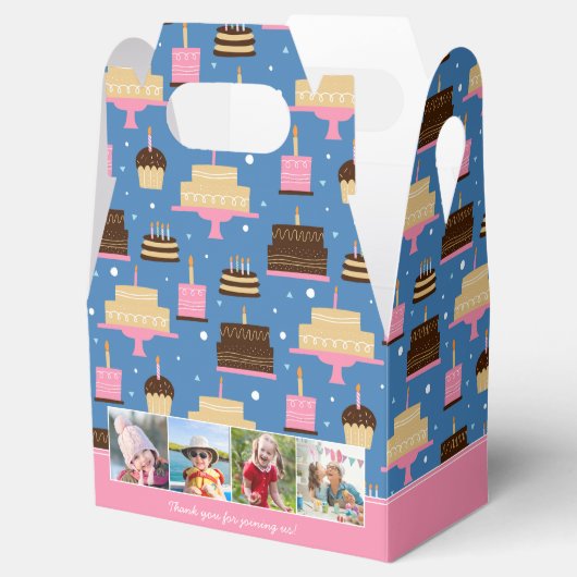 Birthday Cake Pattern Custom Name + Greeting Photo Bedankdoosjes (Geopend)