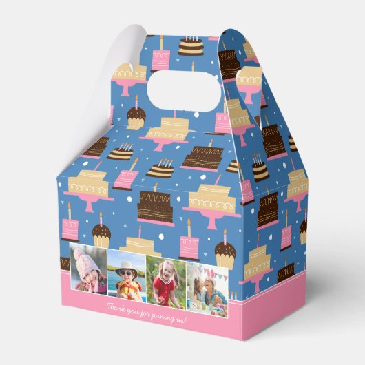 Birthday Cake Pattern Custom Name + Greeting Photo Bedankdoosjes (Voorkant Zijde)