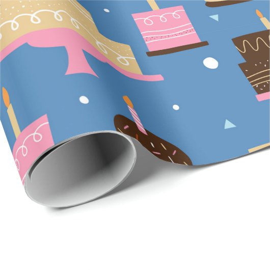 Birthday Cake Pattern Custom Name + Greeting Photo Cadeaupapier (Rol Hoek)