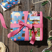 Birthday Cake Pattern Custom Name + Greeting Photo Cadeaupapier