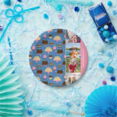 Birthday Cake Pattern Custom Name + Greeting Photo Papieren Bordje (Feest)