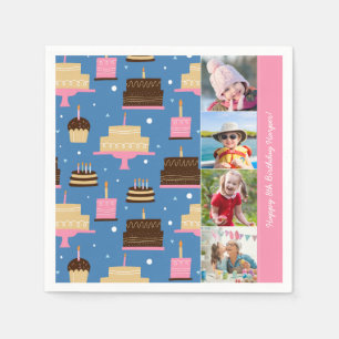 Birthday Cake Pattern Custom Name + Greeting Photo Servet