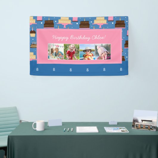 Birthday Cake Pattern Custom Name + Greeting Photo Spandoek (Beurs)