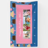 Birthday Cake Pattern Custom Name + Greeting Photo Spandoek (Verticaal)