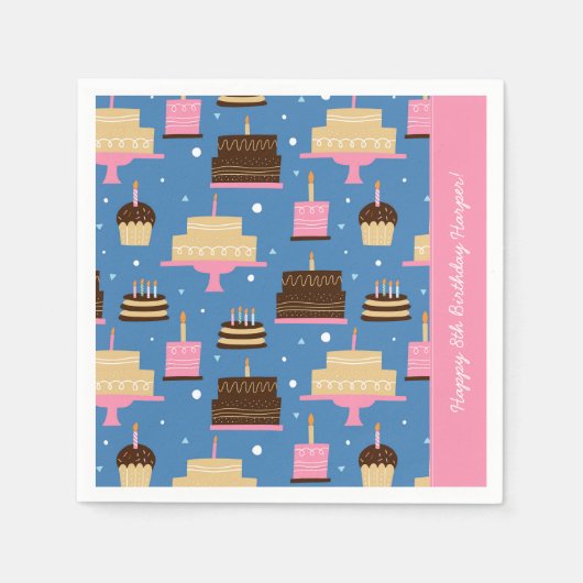 Birthday Cake Pattern Custom Name + Greeting Servet (Voorkant)