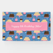 Birthday Cake Pattern Custom Name + Greeting Spandoek (Horizontaal)