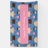 Birthday Cake Pattern Custom Name + Greeting Spandoek (Verticaal)