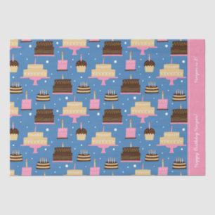 Birthday Cake Pattern Custom Name + Greeting Tissuepapier