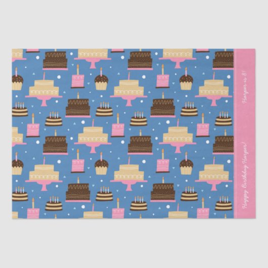 Birthday Cake Pattern Custom Name + Greeting Tissuepapier (Voorkant)