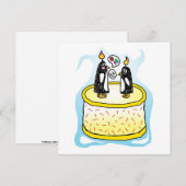 Birthday Cake Penguin Invitations Kaart (Voorkant / Achterkant)