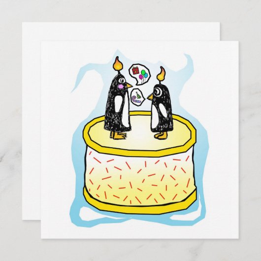 Birthday Cake Penguin Invitations Kaart (Voorkant / Achterkant)
