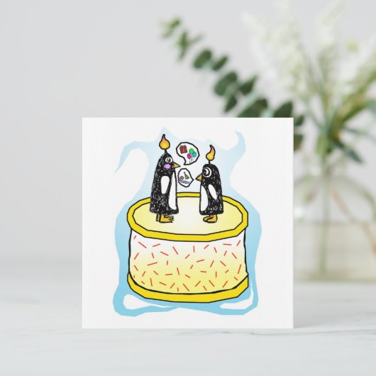 Birthday Cake Penguin Invitations Kaart (Staand voorkant)