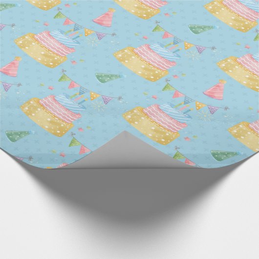 Birthday Cake Pink Gold Blue Party Pet Cadeaupapier (Hoek)