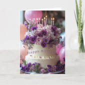 Birthday Cake Purple Pansies Hydrangea Birthday Kaart (Voorkant)