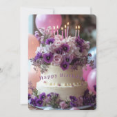 Birthday Cake Purple Pansies Hydrangea Birthday Kaart (Voorkant)