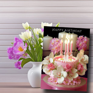 Birthday Cake roze kaarsen Lovely Flowers Kaart