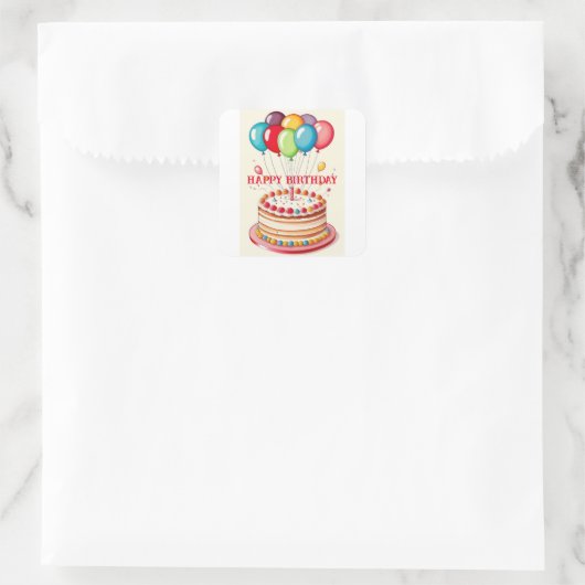 Birthday Cake Square Sticker (Tas)