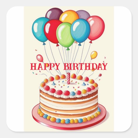 Birthday Cake Square Sticker (Voorkant)